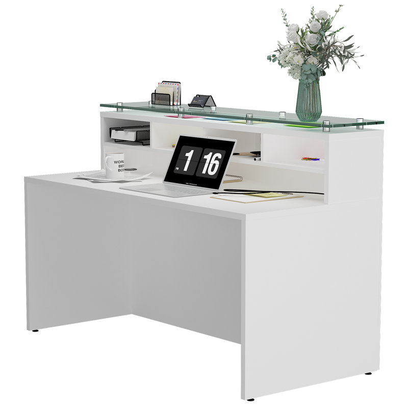 2 Person Rectangular Glass Reception Desk Wade Logan